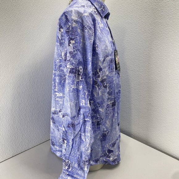 Au Noir Men’s Mirabeau Grid Pattern Button-Up Shirt  Light Blue - Picture 4 of 15